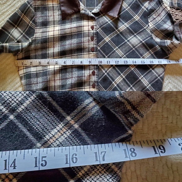 Vintage Cotton Leather And Lace Plaid Western Shirt - Picture 10 of 12